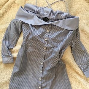 Topshop oxford stripe off shoulder short dress